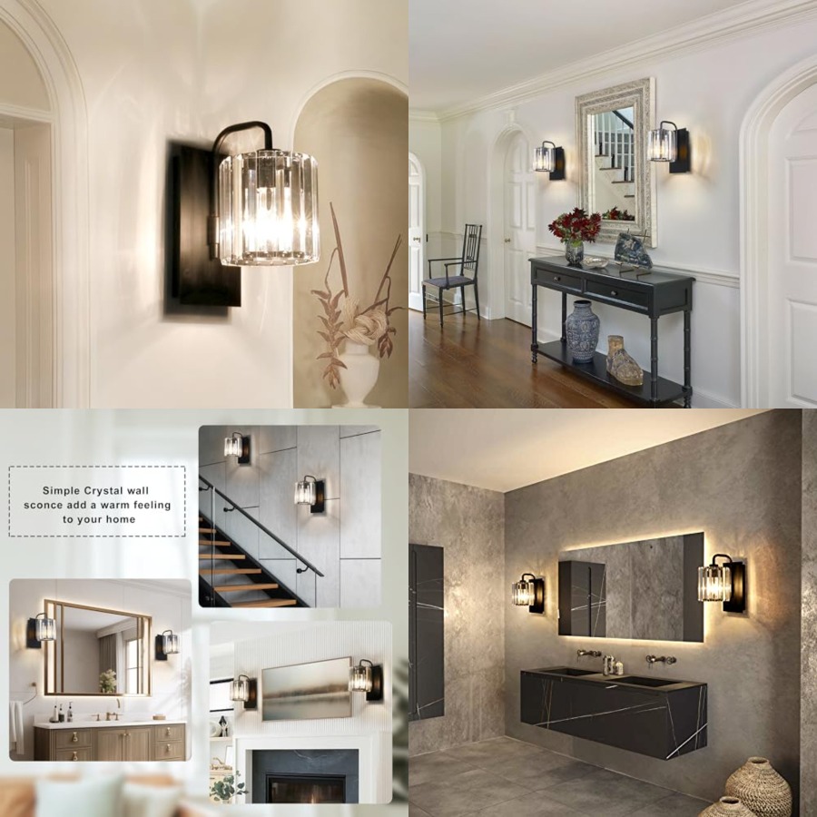 Solar Wall Sconce - Crystal Wall Sconces, Black Sconce Wall
