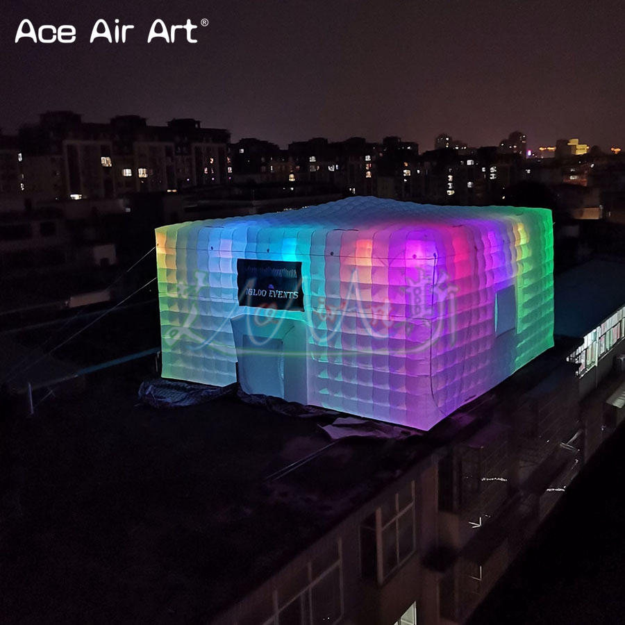Outdoor Lighting No Outlet - Inflatable Cube Tent with LED Lights,