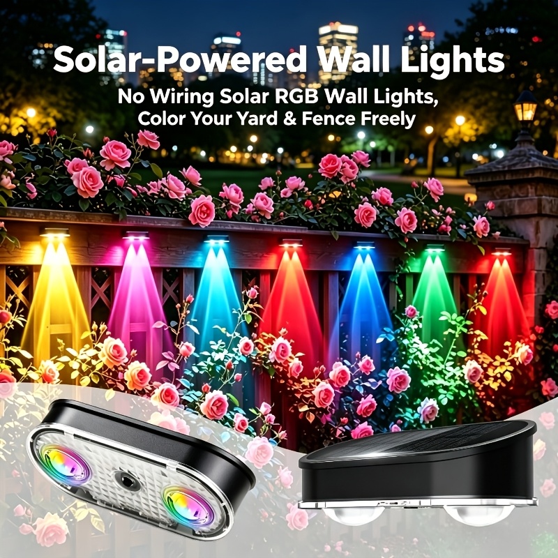 Solar Wall Sconce - RGB Solar Fence Light IP44, 8