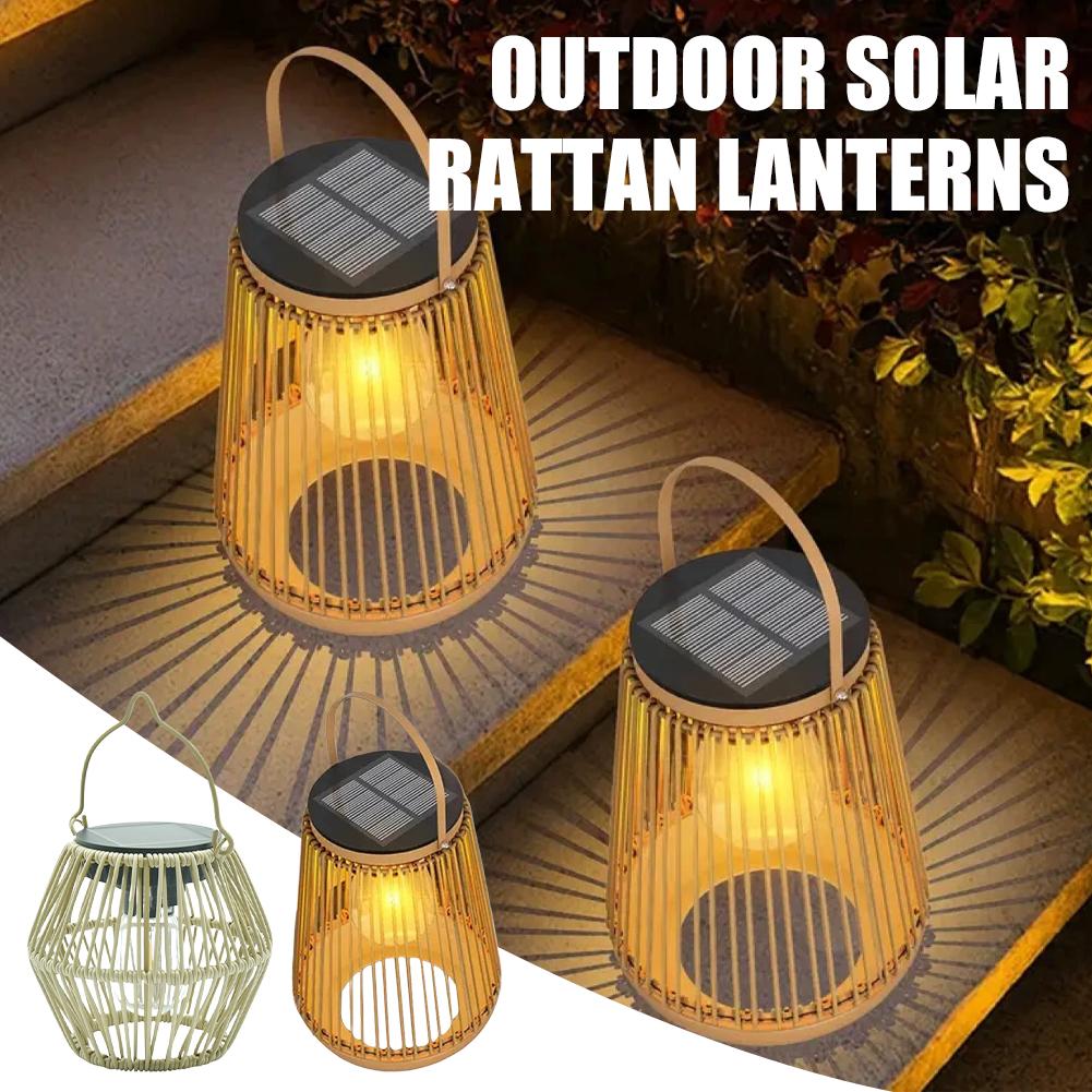Outdoor Lighting Lamp - IP65 Waterproof Solar Rattan Lantern Por