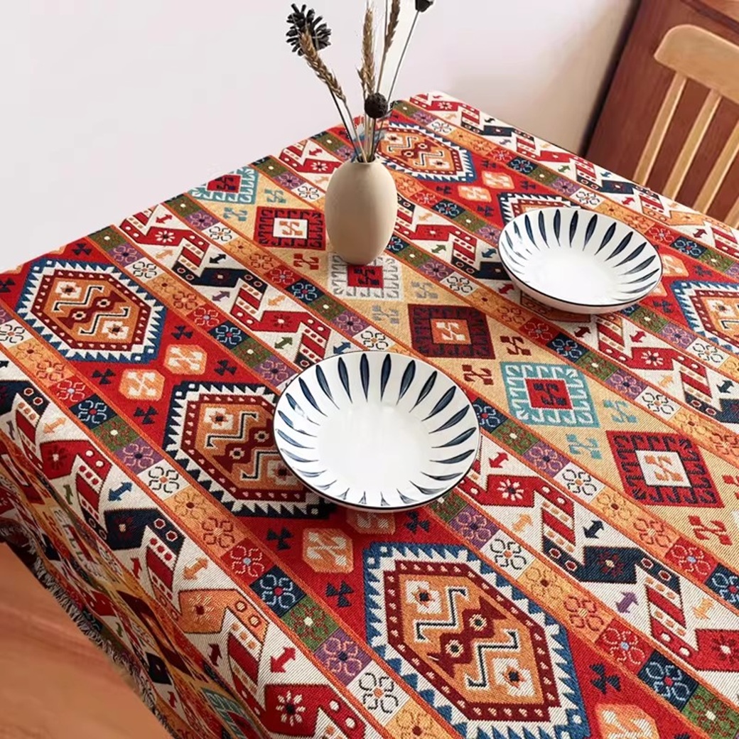 Outdoor Lighting Mediterranean Style - Retro Moroccan Style Cotton Linen Tablecloth