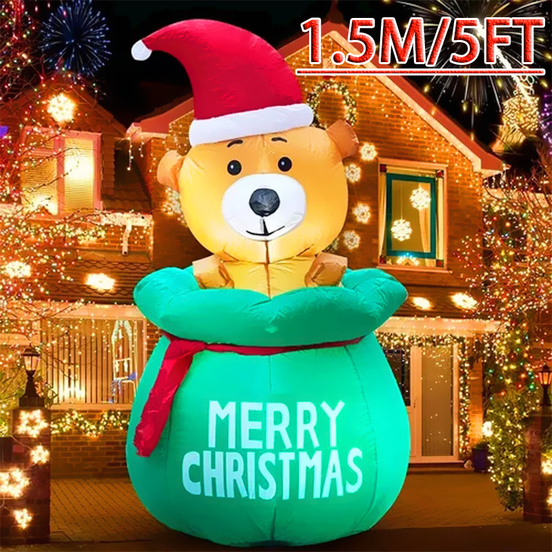 Xmas Outdoor Lighting Decorations - 5FT Christmas Inflatable Decoration Bag Bear