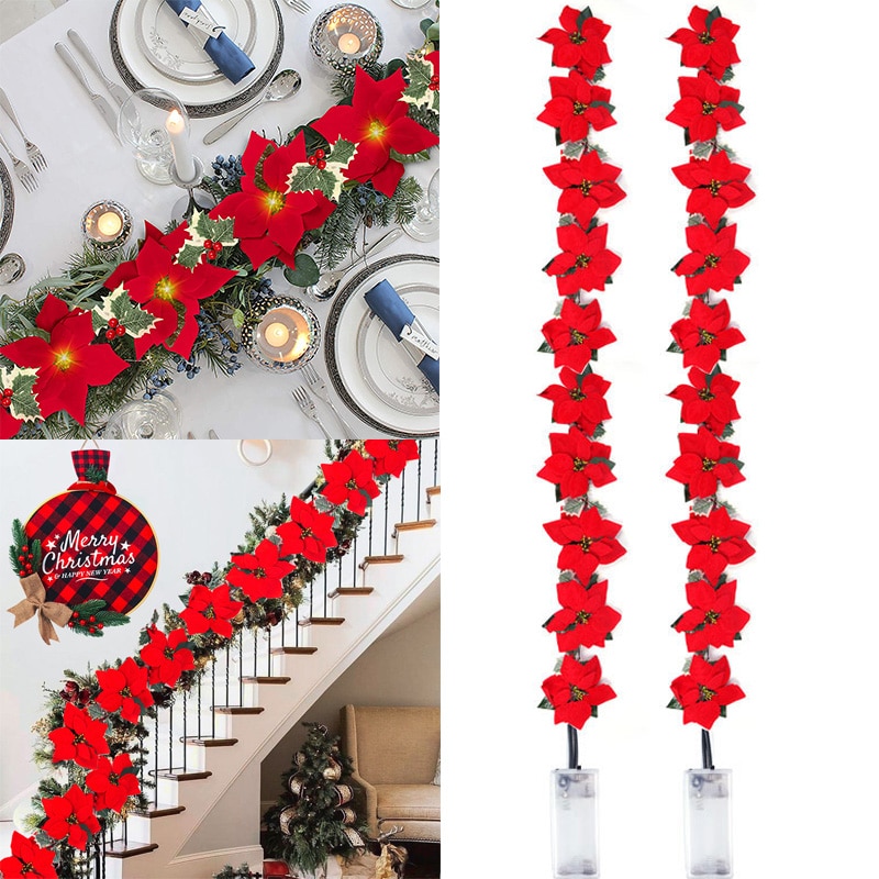2/3m Christmas Poinsettia Flow - Xmas Outdoor Lighting Decorations ulasan dan harga