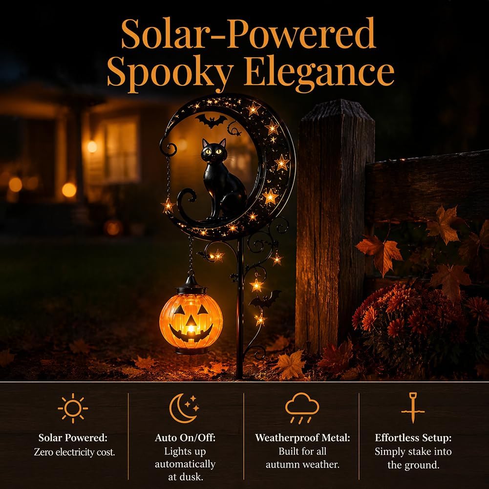 Solar Halloween Black Cat & Pu - Bollard Light Garden ulasan dan harga