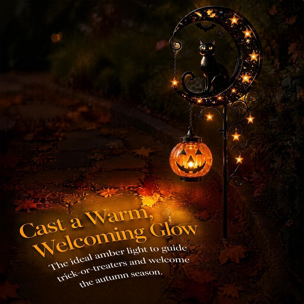Solar Halloween Black Cat & Pu - Bollard Light Garden ulasan dan harga